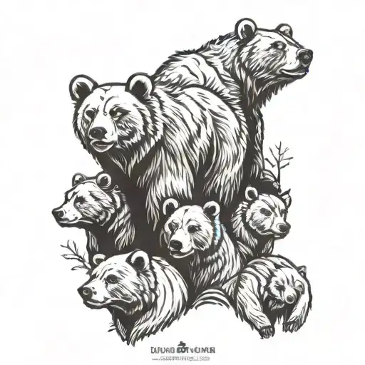 4 adult Bears 3 cub's together  tattoo design idea