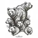 4 adult Bears 3 cub's together  tattoo design idea