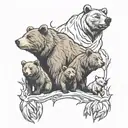 4 adult Bears 3 cub's together  tattoo design idea