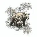 4 adult Bears 3 cub's together  tattoo design idea