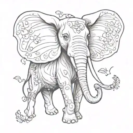 elephant with butterfly wings tattoo design idea