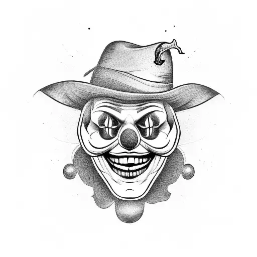clown skull laughing with a hat tattoo design idea
