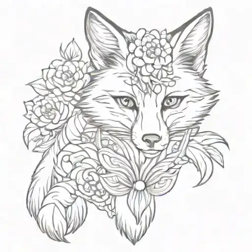 An elegant fox in traditional Japanese attire, embodying the grace and beauty of both anime and animals tattoo design idea