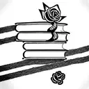 stack of books with a rose and snake tattoo design idea