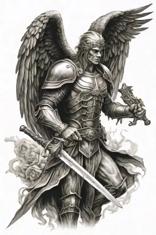 dark  warrior angel tattoo design idea
