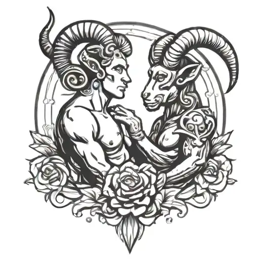 Aries looking at Capricorn tattoo design idea