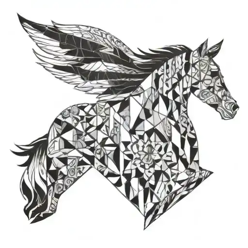 white Horse, native american background, geometric shapes tattoo design idea