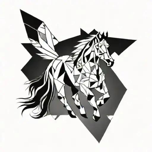 white Horse, native american background, geometric shapes tattoo design idea