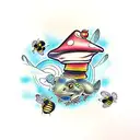 toadstool with bee tattoo design idea