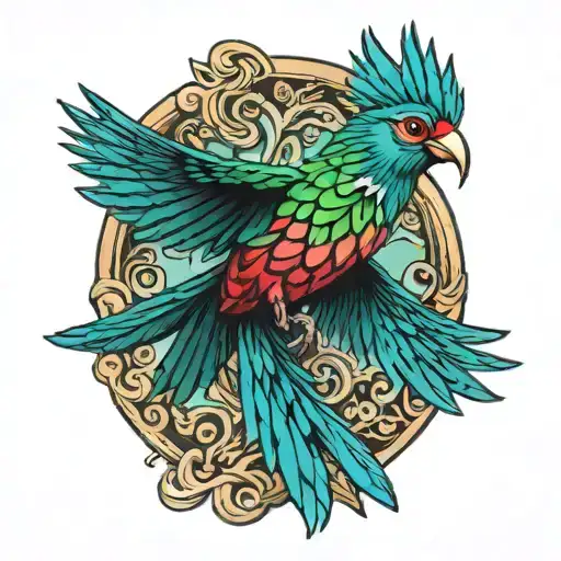 quetzal bird flying tattoo design idea