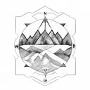 Compass with Mountains and Forest tattoo design idea