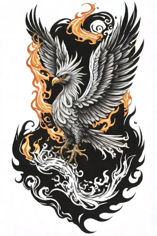 phoenix rising from a spark of flame tattoo design idea