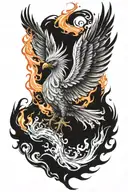 phoenix rising from a spark of flame tattoo design idea