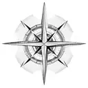 A dotwork tattoo of a compass rose with the Sea of Siracusa as the background, highlighting the direction towards Stadio San Siro tattoo design idea