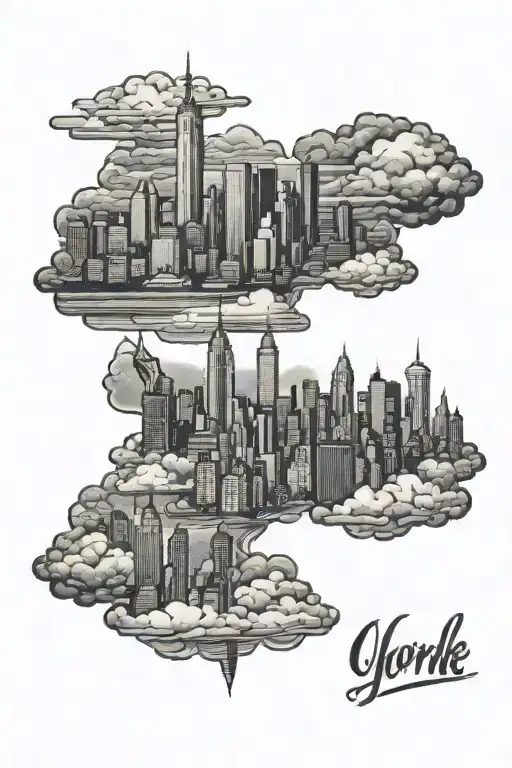 new york skyline with clouds surrounding   tattoo design idea