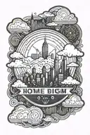 new york skyline with clouds surrounding with phrase about home tattoo design idea