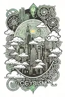 new york skyline with clouds surrounding with phrase about home tattoo design idea