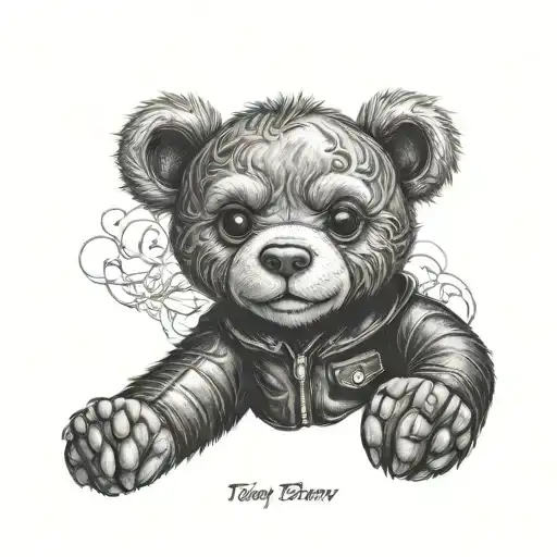 teddy bear wearing a black leather jacket tattoo design idea