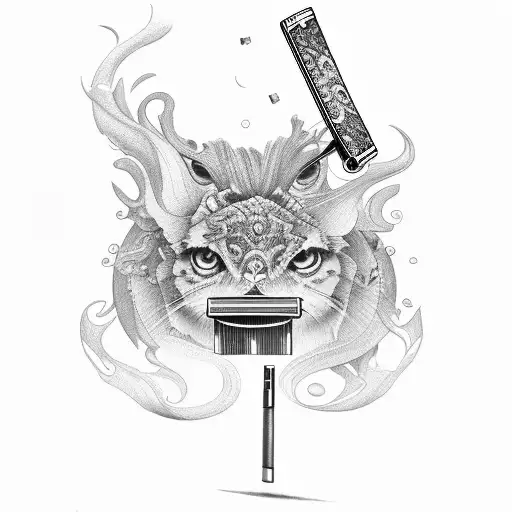 HARMONICA WITH ZIPPO LIGHTER tattoo design idea