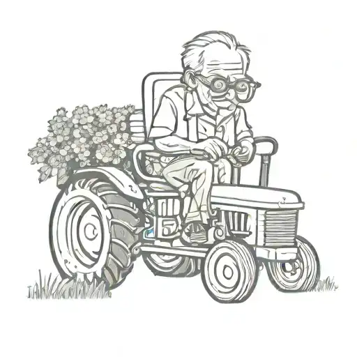 grandpa memorial tattoo with tractor and glasses tattoo design idea