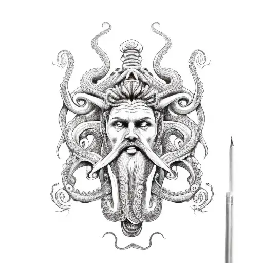 Poseidon Trible and octopus tattoo design idea