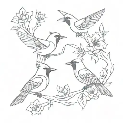 cardinals flying with hummingbirds  tattoo design idea