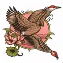 sandhill crane water lily pad trees pink skies tattoo design idea