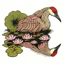sandhill crane water lily pad trees pink skies tattoo design idea