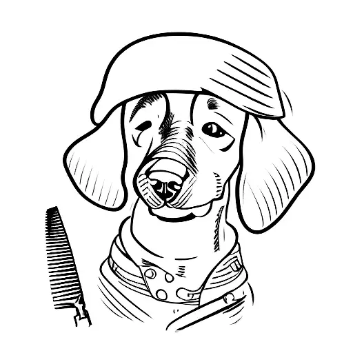 A sketch-style illustration of a dog playing with barber tools tattoo design idea