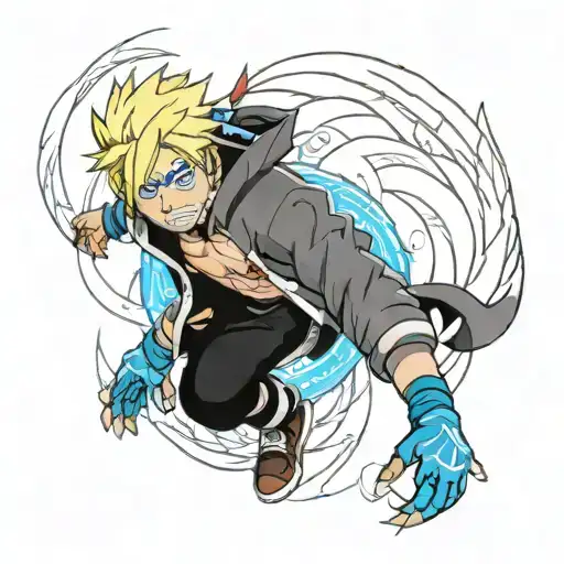 Make A Tattoo Of Two Blue Vortex Boruto Karma On His Chest And Put A Jougan On His Arm  tattoo design idea