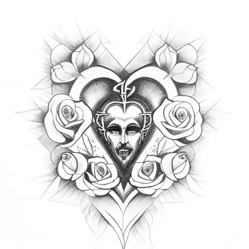 Sacred heart , with roses as a crox . and broken chains  tattoo design idea