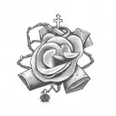 Sacred heart , with roses as a crox . and broken chains  tattoo design idea