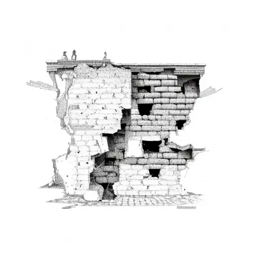 SBMB with a brick wall behind falling apart tattoo design idea