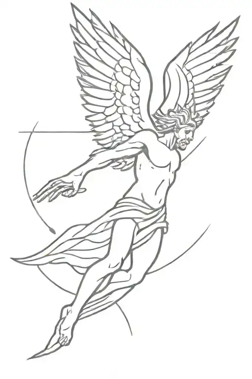 Icarus flying into the sun shining tattoo design idea