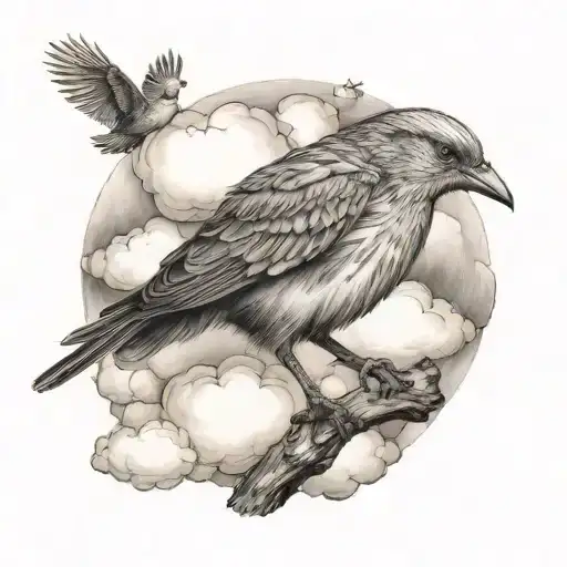 Bird , Clouds surround Bold worlds "Rip Dad" tattoo design idea