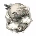 Bird , Clouds surround Bold worlds "Rip Dad" tattoo design idea