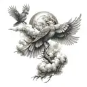 Bird , Clouds surround Bold worlds "Rip Dad" tattoo design idea