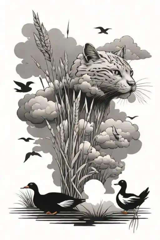 cat tails clouds and ducks  tattoo design idea