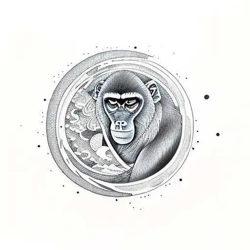baboon harpooning the moon tattoo design idea