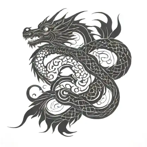 dragon design shaped like an infinity symbol. The dragon’s elongated body twists to form the figure-eight loop, with its tattoo design idea