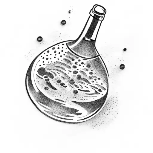 A dotwork tattoo of a wine bottle pouring into an open book, symbolizing the client's love for both reading and wine tattoo design idea