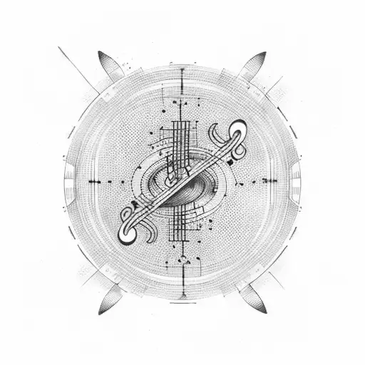 A circuit board design with musical notes flowing through the pathways tattoo design idea