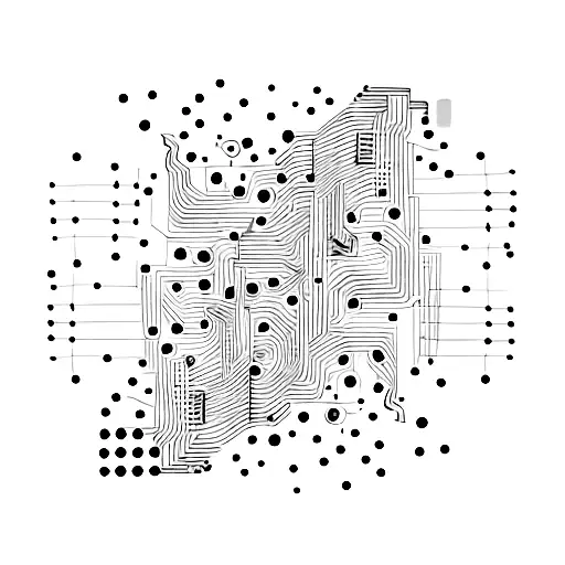 A circuit board design with musical notes flowing through the pathways tattoo design idea