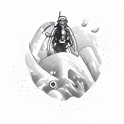 A sketch-style illustration of a scuba diver exploring a sunken ship tattoo design idea