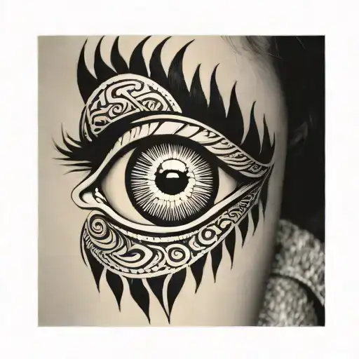 Maori inspired design, realistic eye tattoo design idea