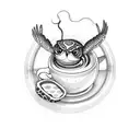 turtle drinking tea an owl drunking coffee  tattoo design idea