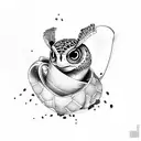 turtle drinking tea an owl drunking coffee  tattoo design idea
