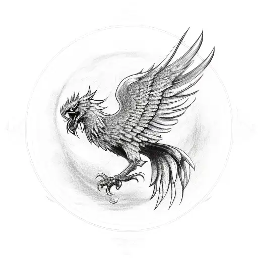 phoenix with 3 heads. lambda and musical symbol, night sky tattoo design idea