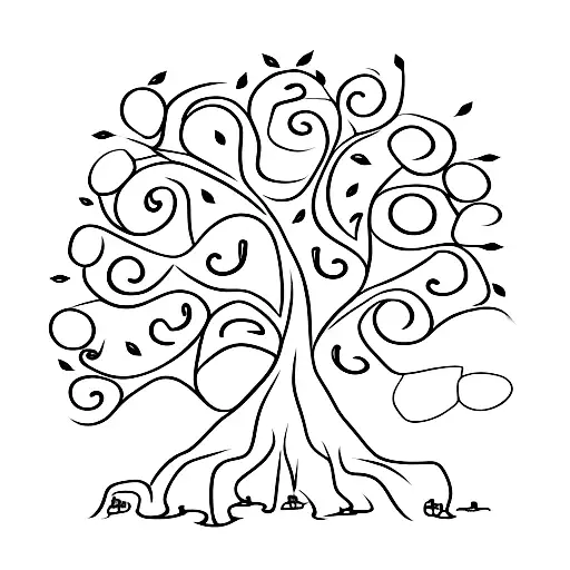 A minimalist design of a spooky Halloween tree with children's footprints as the leaves tattoo design idea