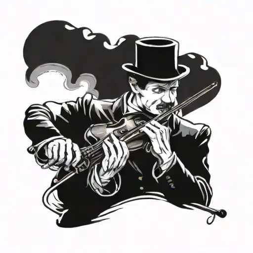 Sherlock holmes playing violin using his hat tattoo design idea